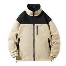 Street-Wave Mens Fleece Jacket With High Collar And Zipper Pockets For Outdoor Warmth