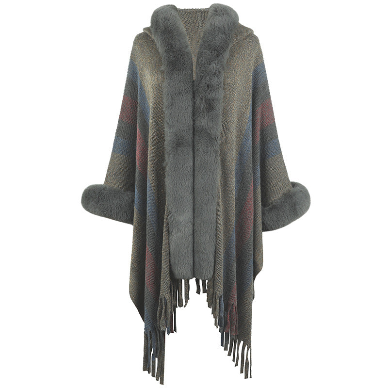Poncho With Luxurious Faux Fur Collar By Street-Wave Women