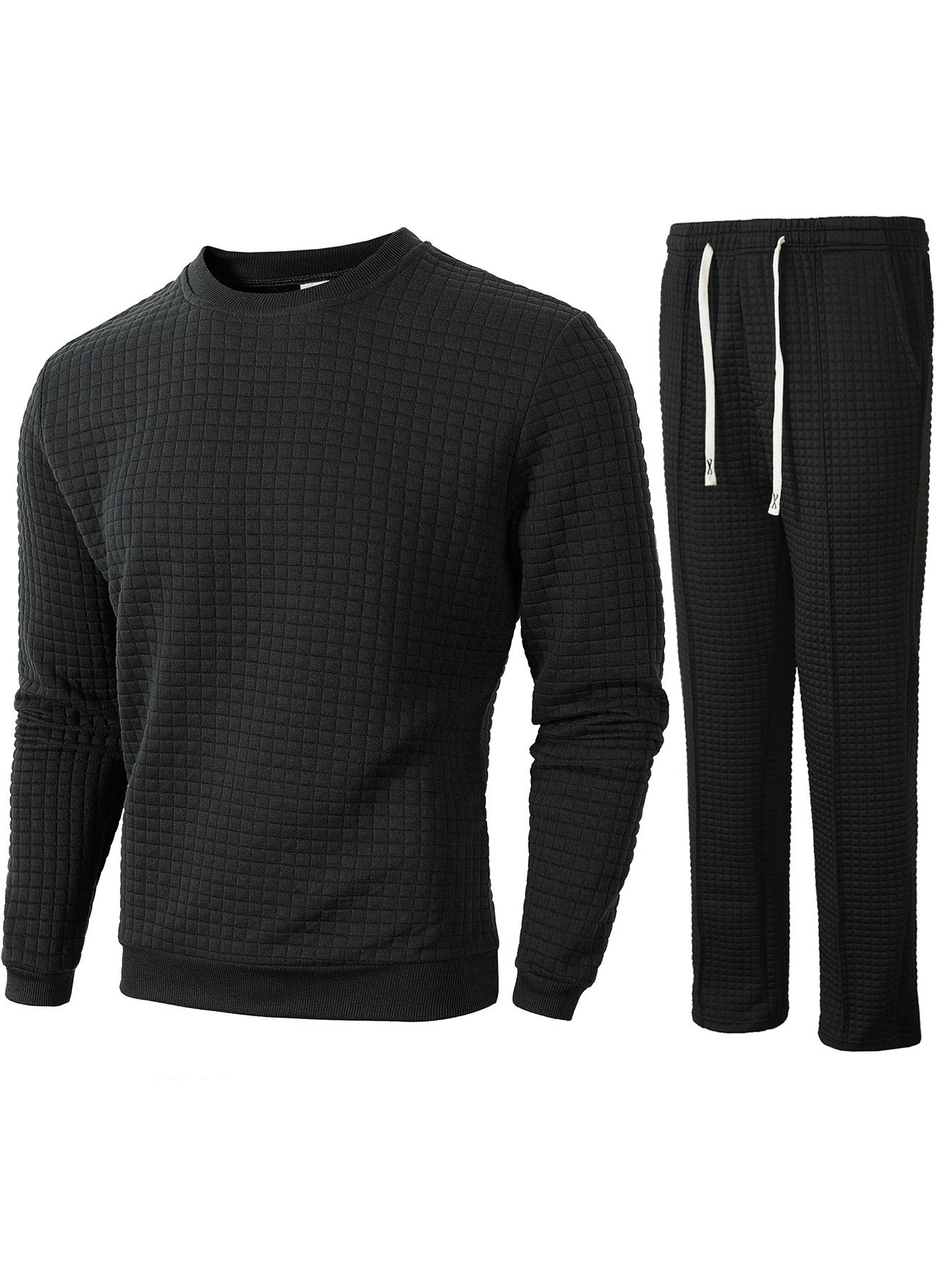 Street-wave Mens Quilted Sweatshirt And Jogger Set For Home And Sports All Day Comfort Premium Lounge Wear