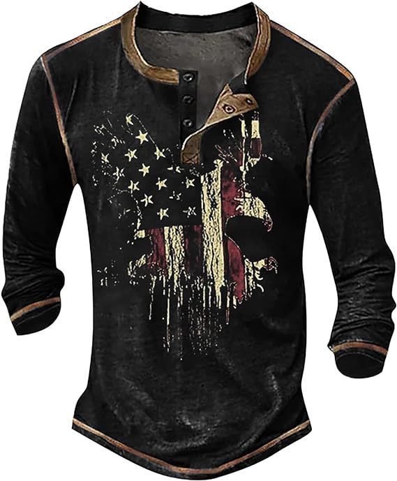Street Wave Mens Long Sleeve Shirt With American Flag Motif And Button Closure For Style Conscious Men