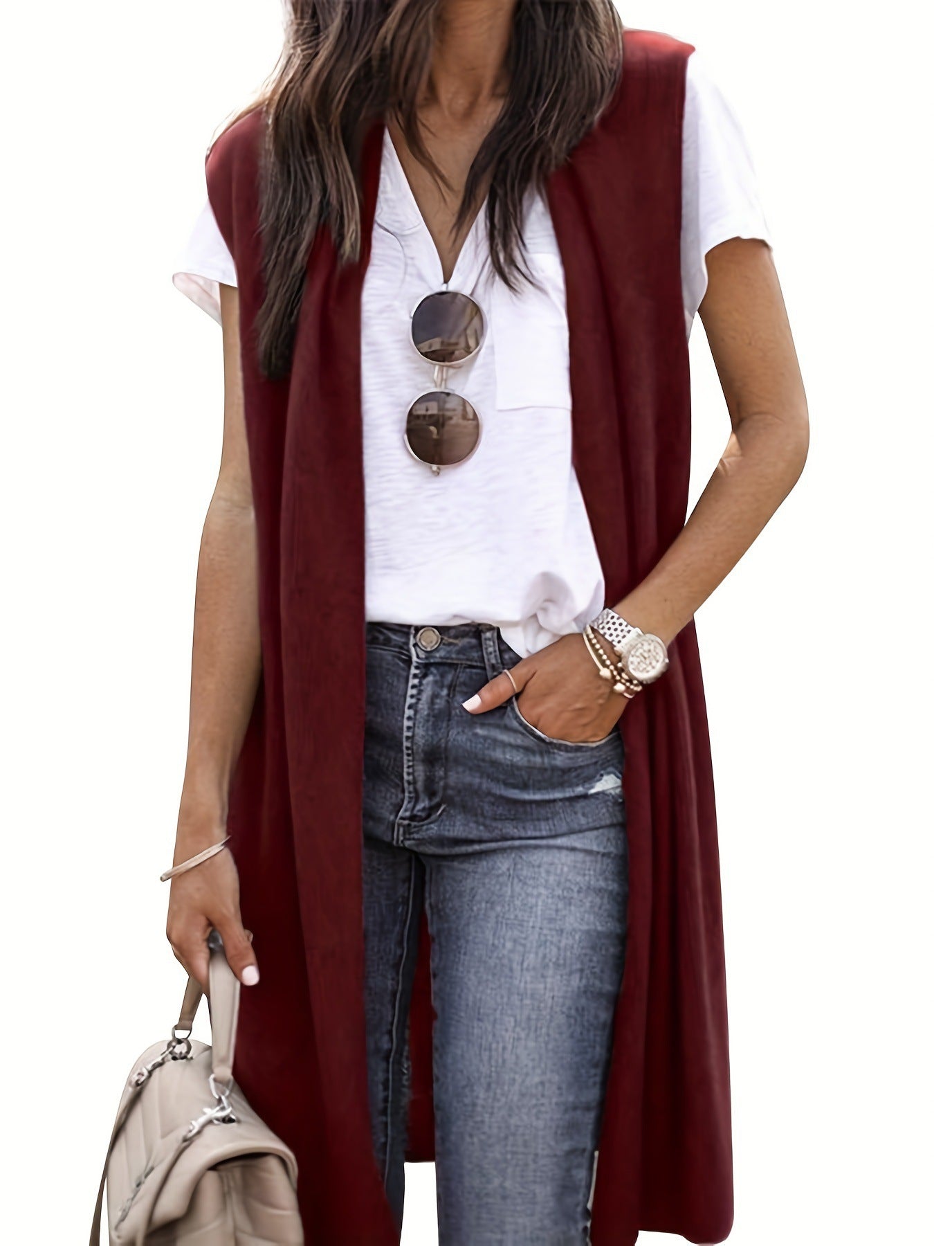 Street-wave Women Longline Knit Cardigan With Side Slits For Versatile Chic Comfort