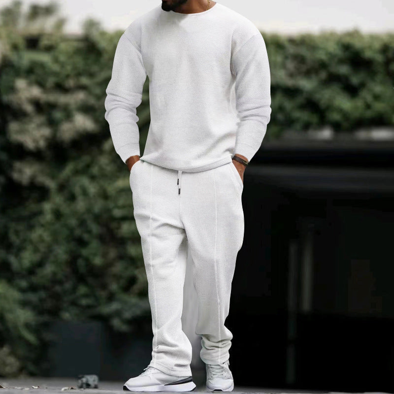 Street-Wave Men Sweatshirt And Jogger Set With Textured Fabric For Athleisure Lovers