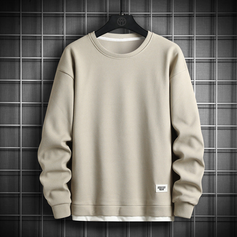 Mens Waffle Knit Crewneck Sweatshirt Long Sleeve Relaxed Fit With Ribbed Cuffs Hem For Men