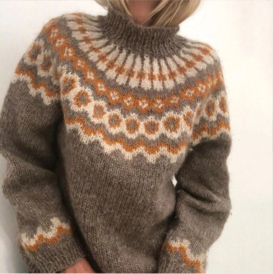 Street Wave Cozy Nordic Knit Sweater For Women With High Collar Warmth And Soft Fit