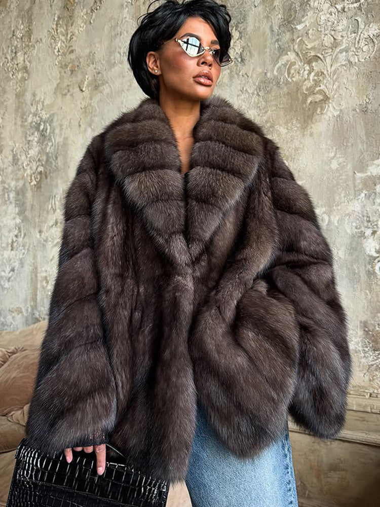 Street-Wave Luxurious Faux Fur Jacket With Wide Silhouette For Women Plush And Fashionable