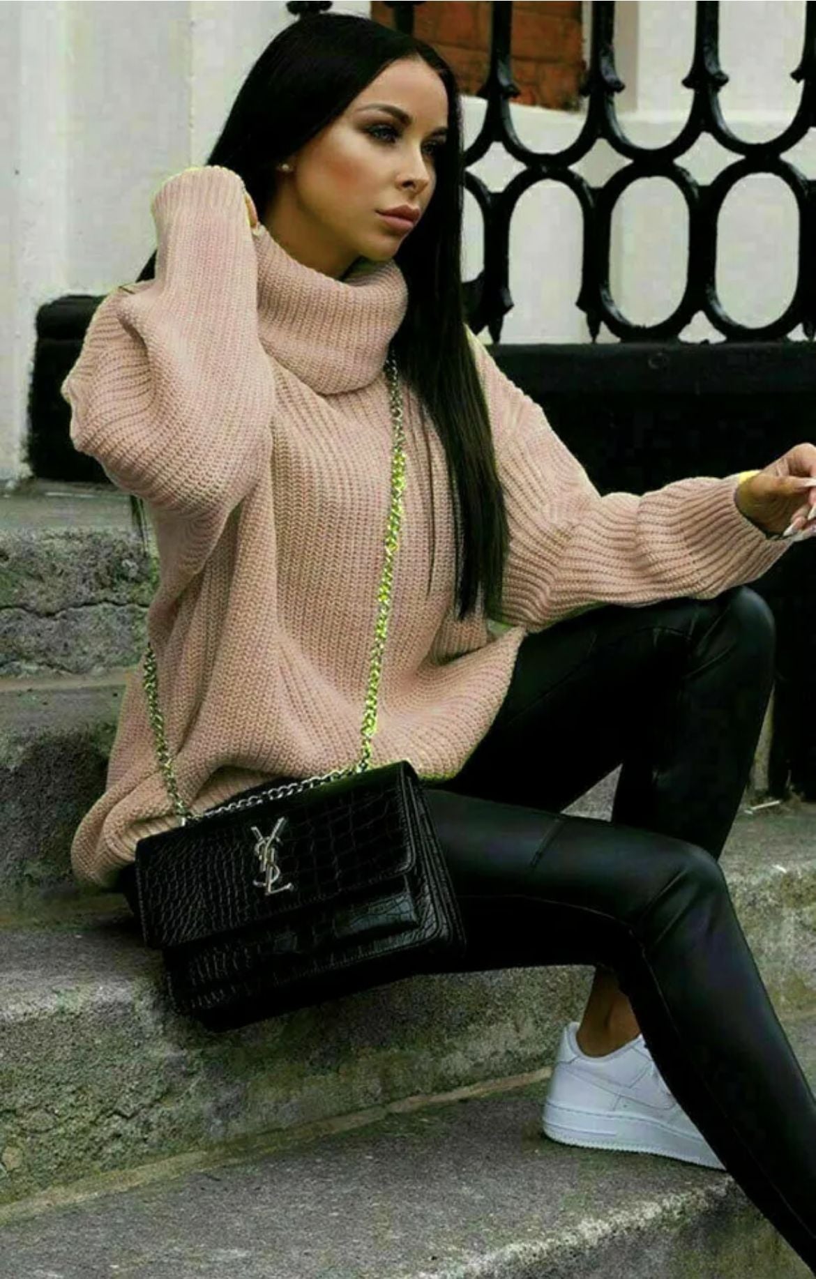 Street Wave Women Oversized Knit Sweater High Collar Cozy