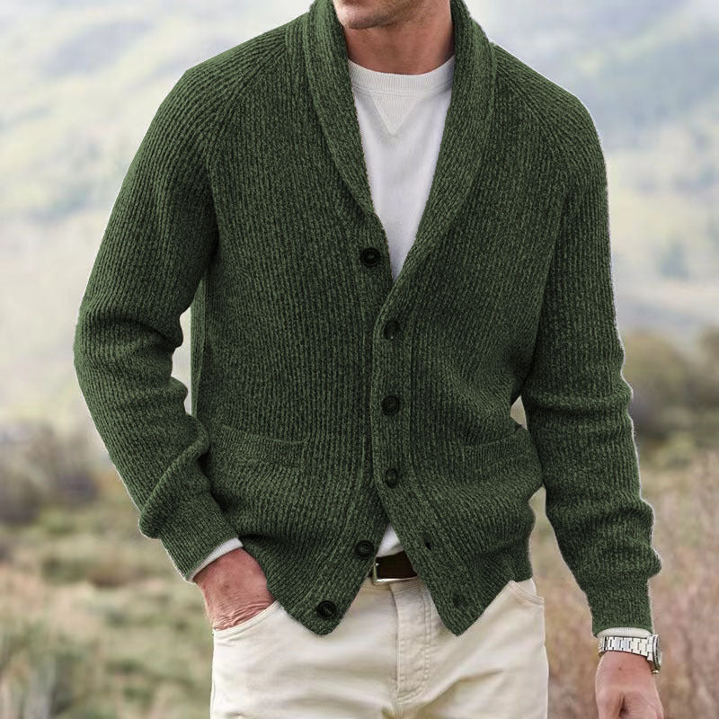 Street Wave Mens Knit Cardigan With Textured Chunky Knit Pattern And Practical Pockets