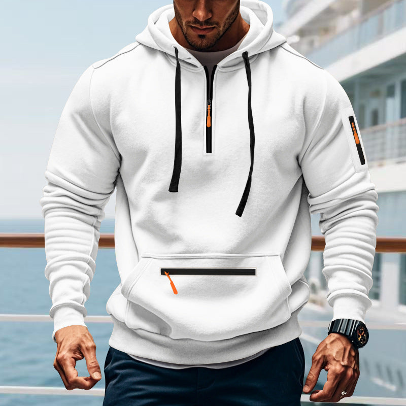 Men Street Wave Hooded Sweatshirt With Two Way Zip And Side Pockets Sporty Versatile Everyday