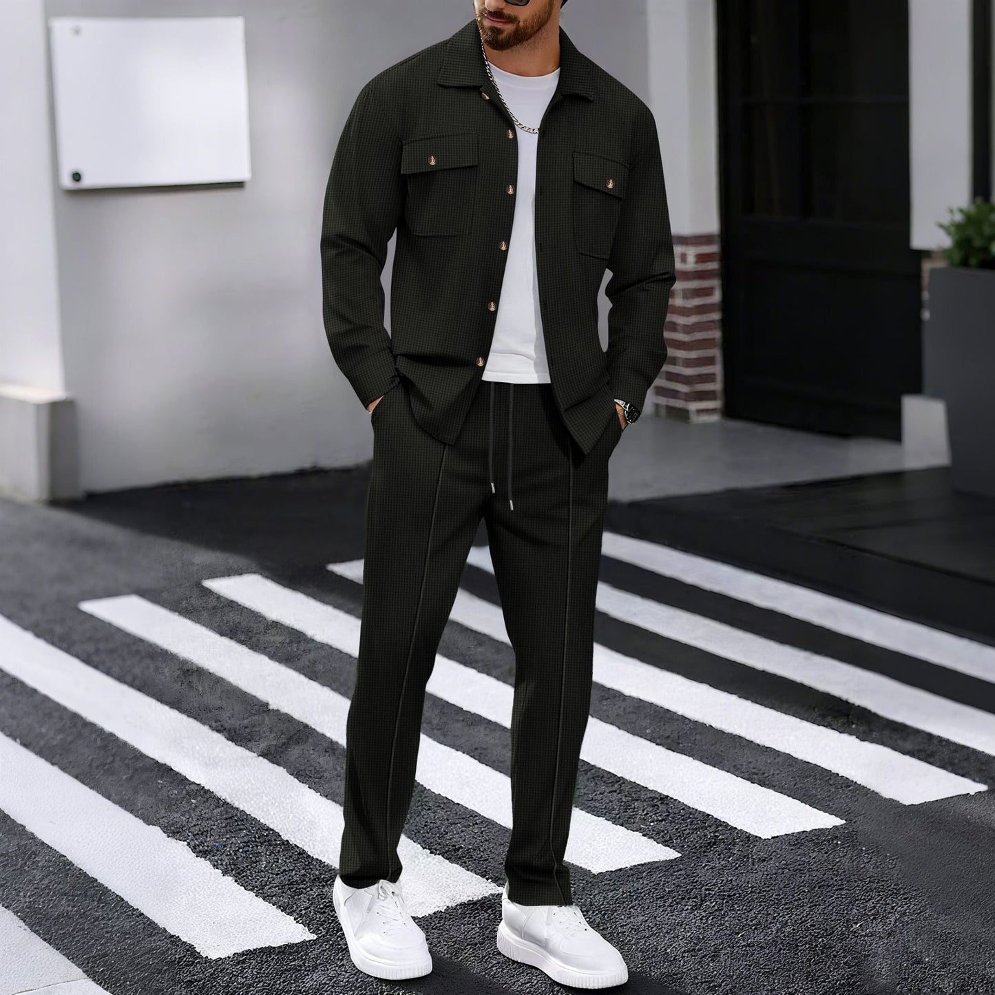 Street-Wave Mens Elegant Casual Jacket With Practical Pockets Wardrobe Essential