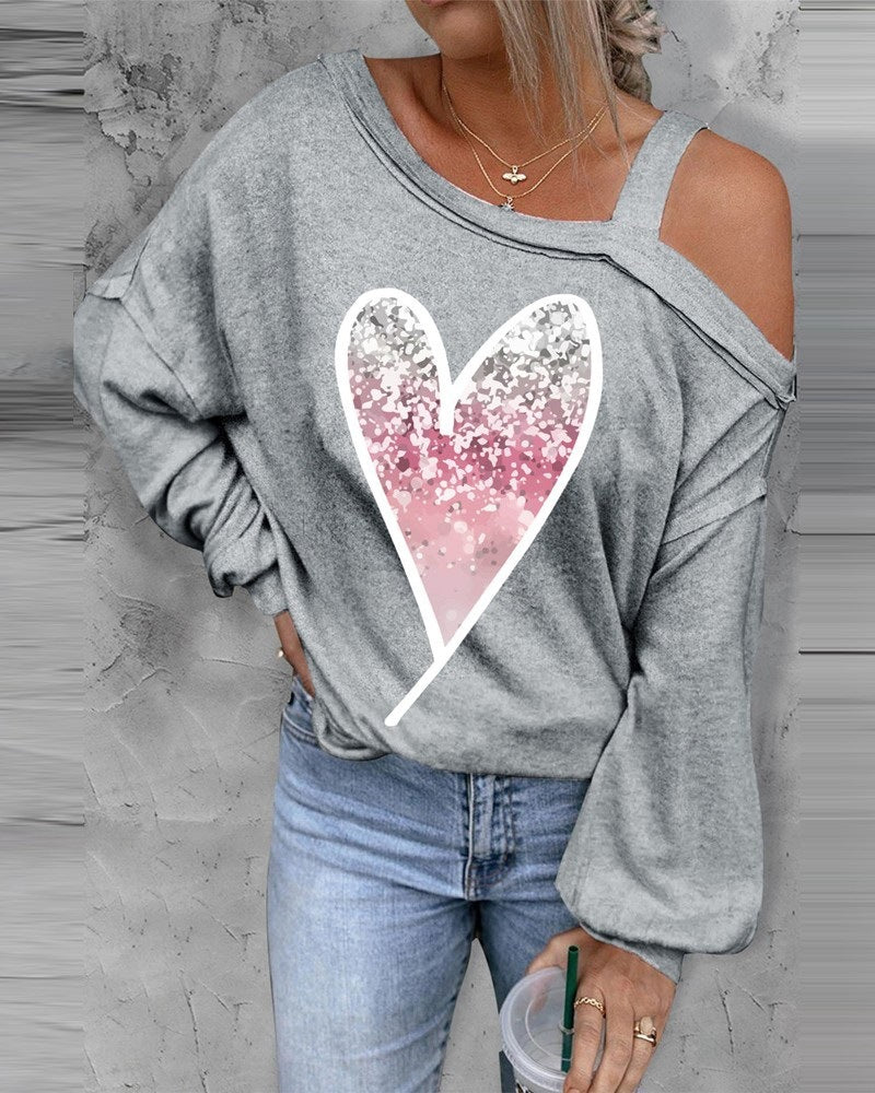 Street Wave Heart Glitter Pullover Women Glam Oversized