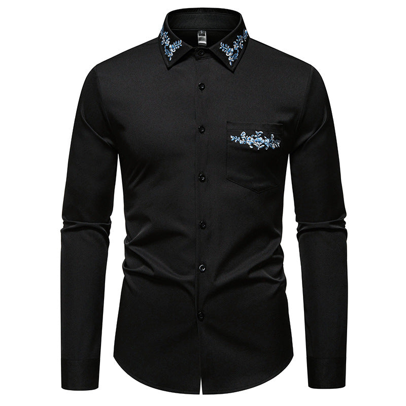 Street Wave Mens Floral Dress Shirt With Stand Collar Breathable Versatile For Formal Or Casual