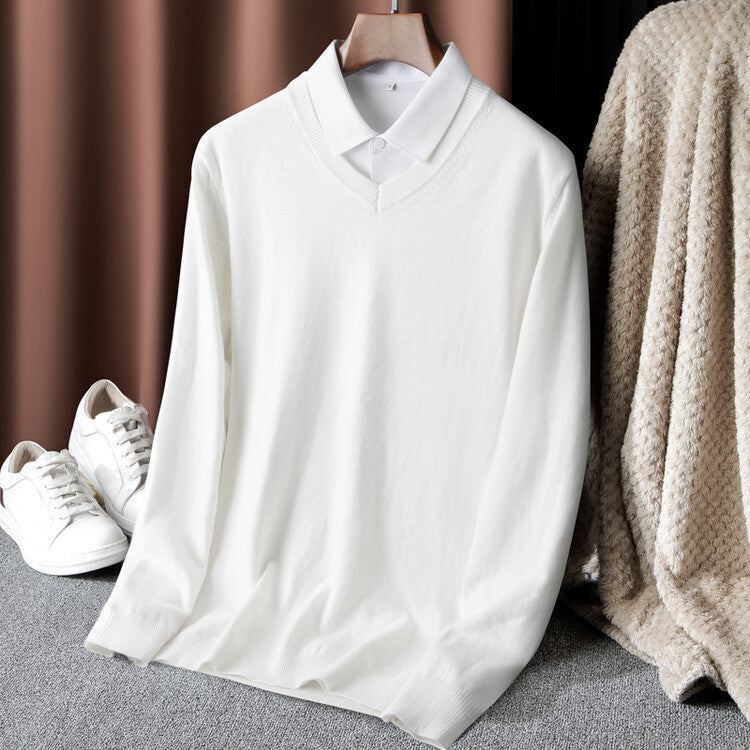 Street-wave Men's V-Neck Sweater Breathable Cotton Comfort For Modern Men Versatile Everyday Essential