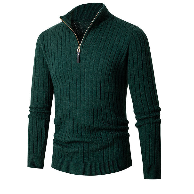 Streetwave Men Elegant Zip Front Rib Knit Sweater For Modern Office And Casual Wear Versatile Everyday