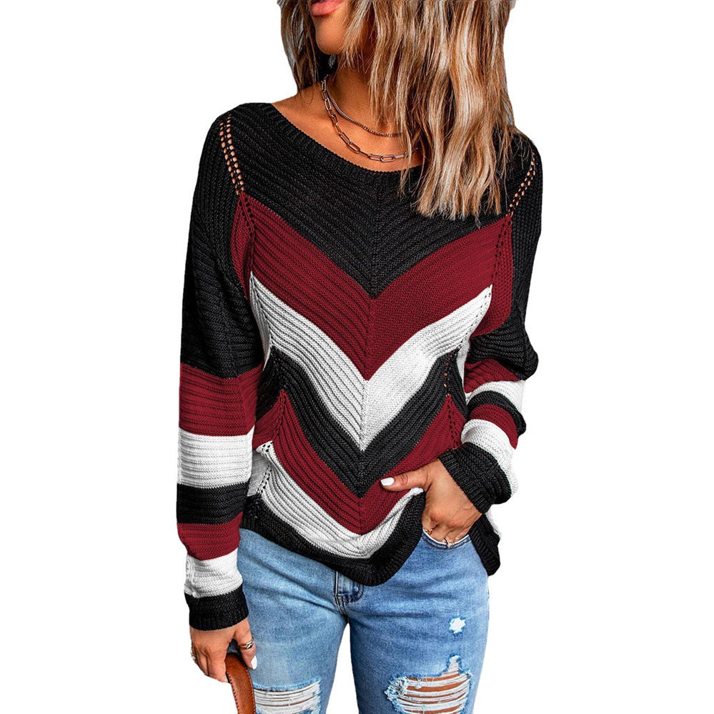Streetwave Women Chevron Knit Sweater With Airy Relaxed Fit For Casual Everyday Wear In Autumn Colors