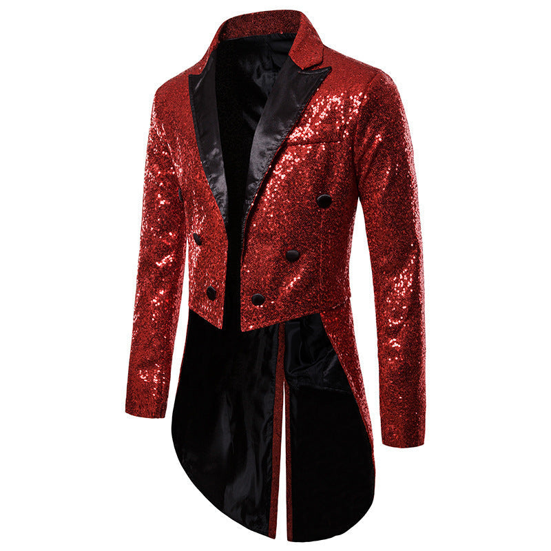 Street Wave Sequin Blazer for Men With Elegant Cut and Asymmetric Design Glamorous Party Jacket