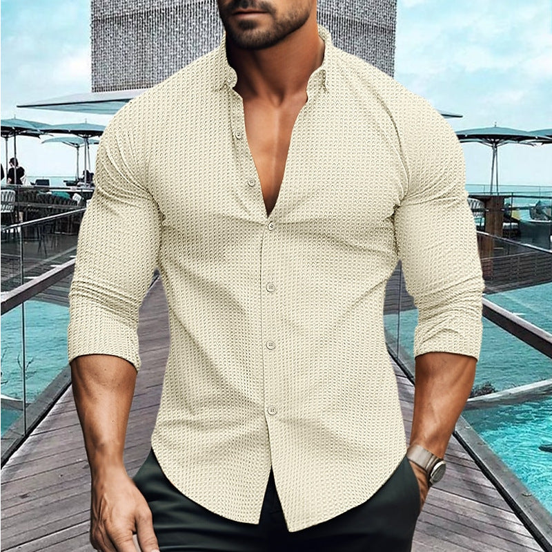 Streetwave Mens Elegant Long Sleeve Shirt With Structured Pattern For Style Conscious Men