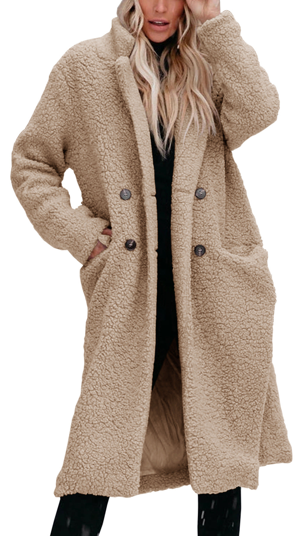 Street-wave Womens Oversized Teddy Coat With Button Closure And Practical Pockets Plush Warmth