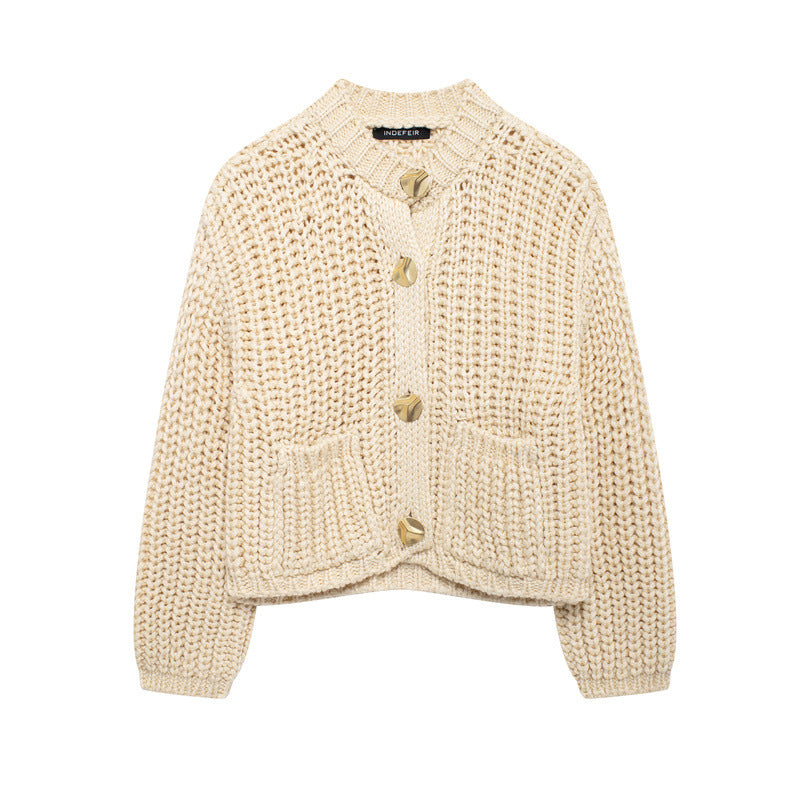 Street-wave Women Cozy Knit Cardigan With Large Buttons