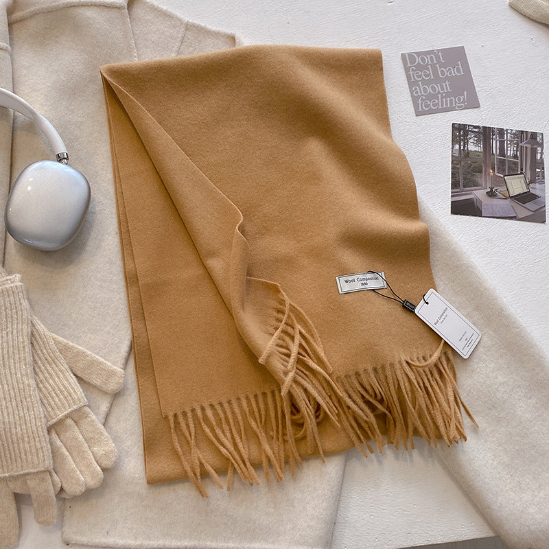 Women's Plain Tassel Scarf with Soft Fabric and Versatile Style