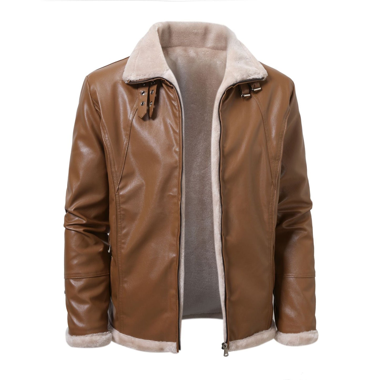 Mens Leather Jacket Premium Plush Shearling Collar Streetwave For Stylish Men Winter Ready