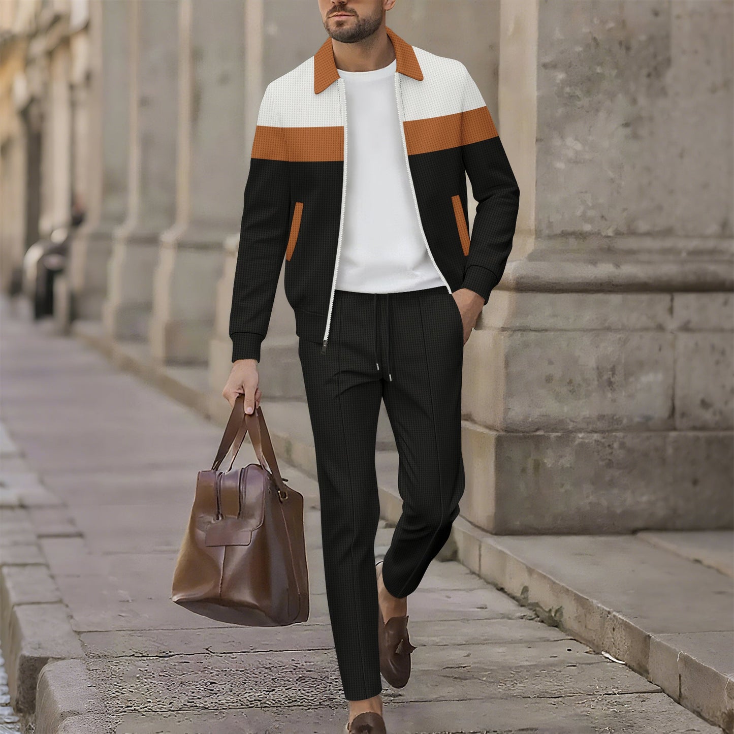 Streetwave Men's Modern Zipped Leisure Set With Textured Surface For Everyday Urban Style