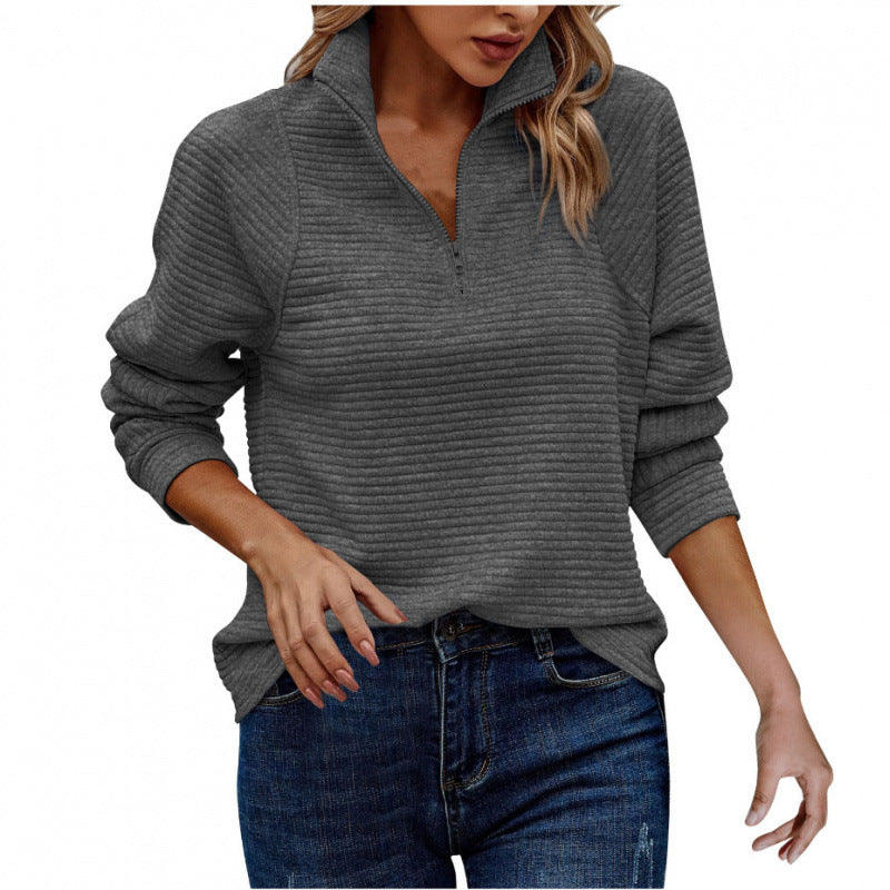 Street-Wave Women's Cozy Quilted Pullover With High Collar And Half Zip For Everyday Comfort