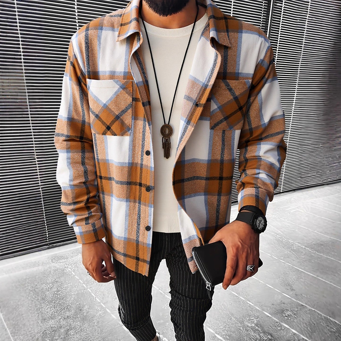 Mens Plaid Flannel Shirt Jacket Streetwave Cozy Warm Layering Essential For Modern Men