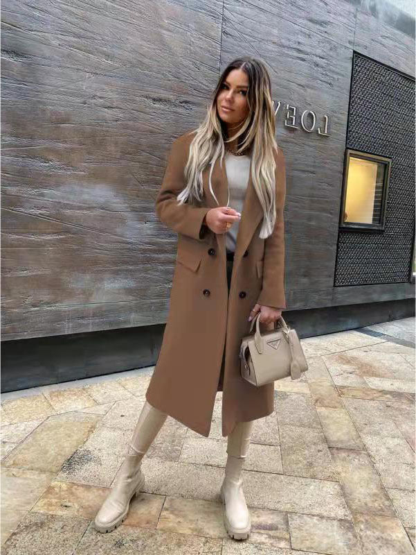 Street-wave Double Breasted Wool Coat For Women Elegant Timeless Versatile High Quality Wool