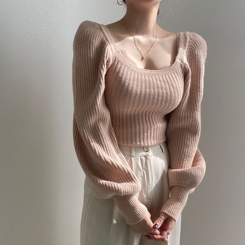 Womens Fine Knit Sweater With Square Neckline And Voluminous Sleeves By Streetwave Chic Office To Weekend Wear