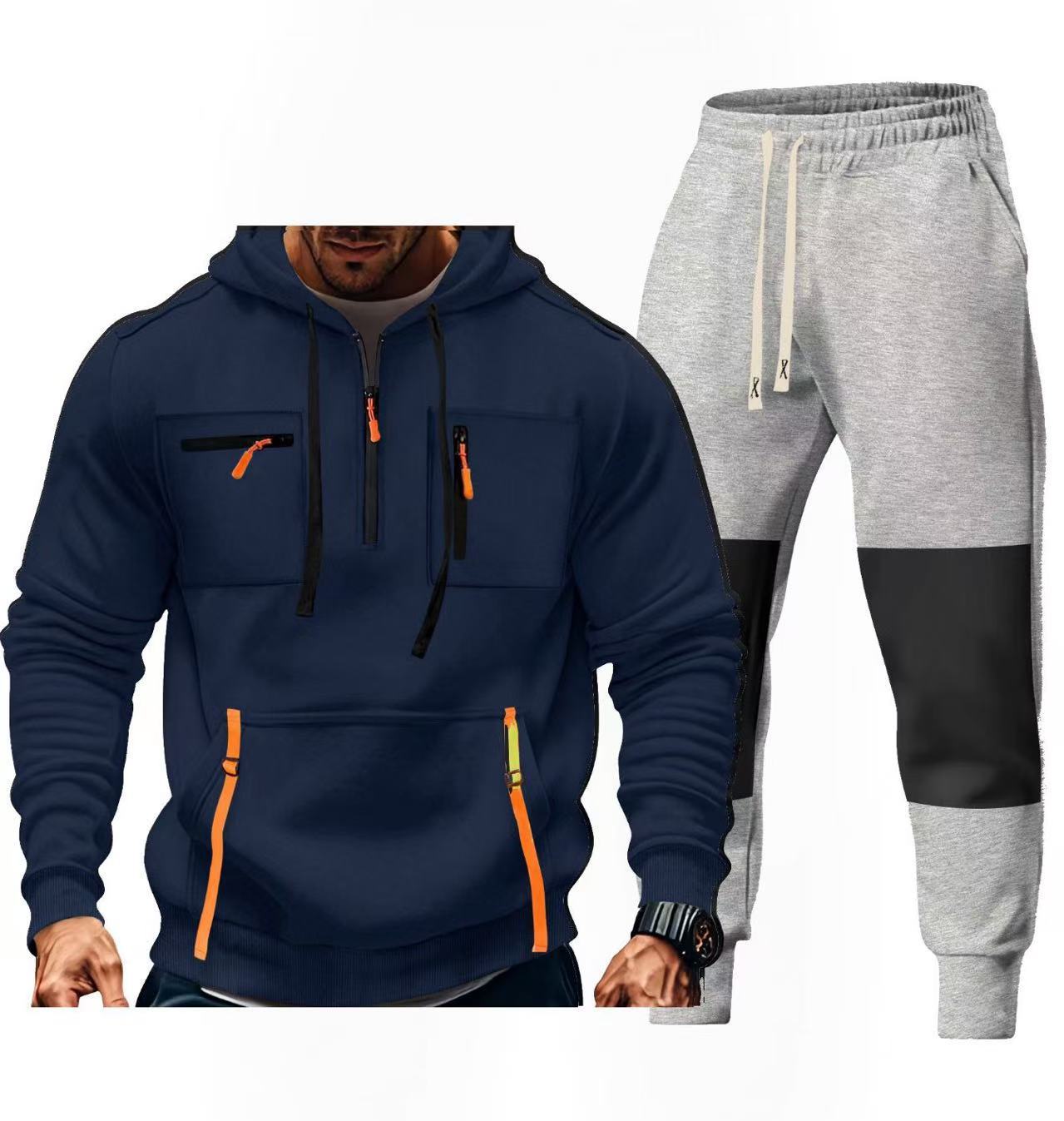 Street Wave Mens Sportswear Set Hooded Zipper Hoodie And Joggers With Functional Pockets For Active Men