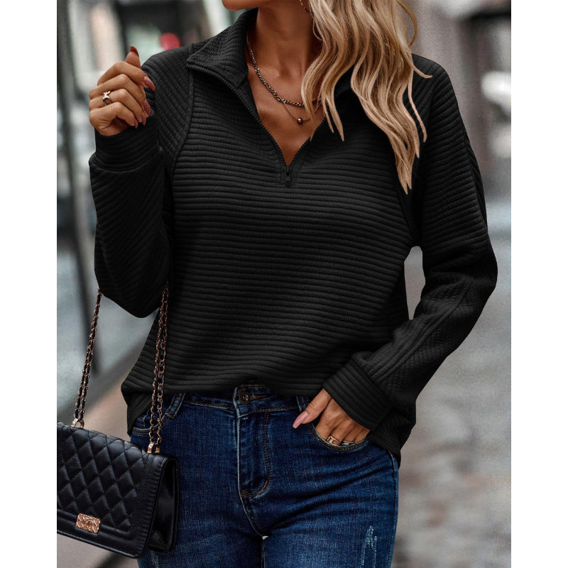 Street-Wave Women's Cozy Quilted Pullover With High Collar And Half Zip For Everyday Comfort