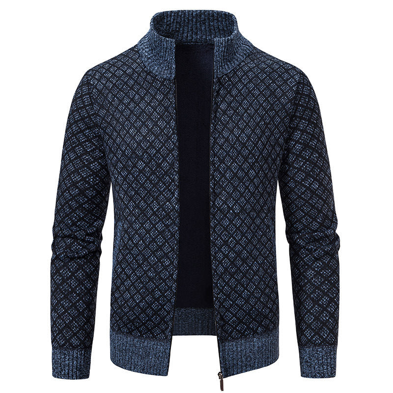 Street-wave Women's Knit Cardigan With Structured Pattern And High Collar Zip Front