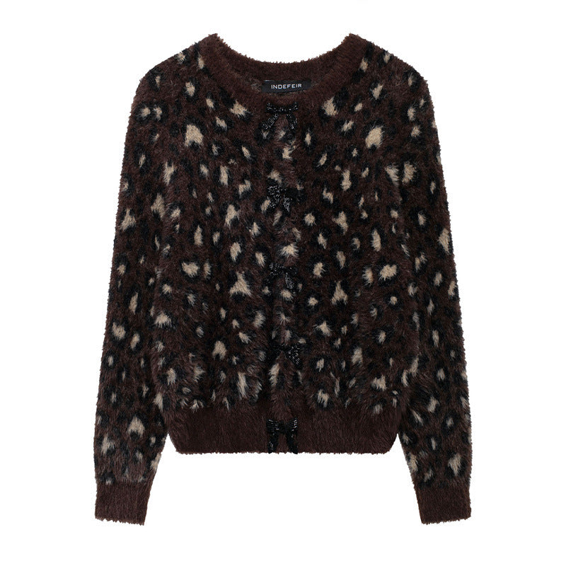 Streetwave Leopard Print Cozy Cardigan For Women With Elegant Button Details Plush Knit