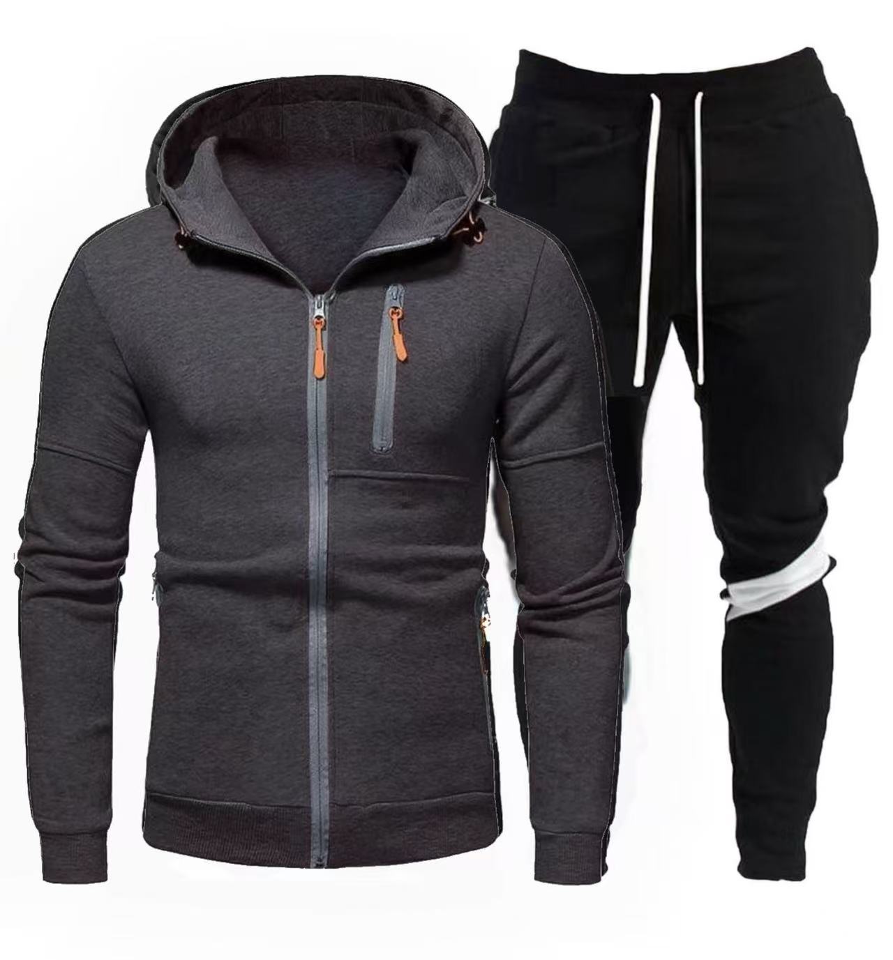 Street-Wave Men's Sporty Hoodie Jacket With Zipper And Jogging Pants Set For Active Living
