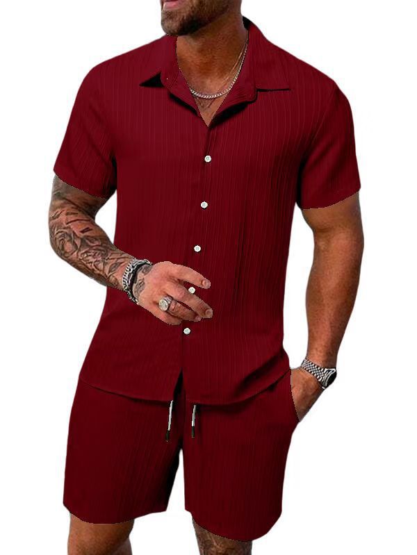 Street-Wave Mens Casual Cotton-Blend Shirt And Shorts Set Relaxed Fit Summer