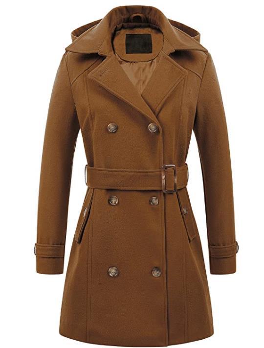 Street-wave Womens Timeless Elegant Peacoat With Double-Breasted Front And Belted Waist