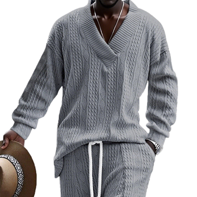 Street Wave Mens Cable Knit V Neck Sweater Ultra Soft Cozy Knitwear For Casual Style