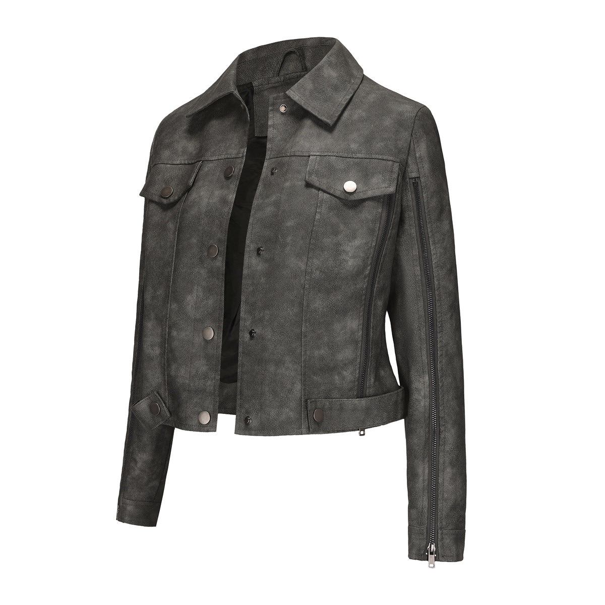 Streetwave Womens Faux Leather Short Jacket With Zipper Details For Trendsetting Style