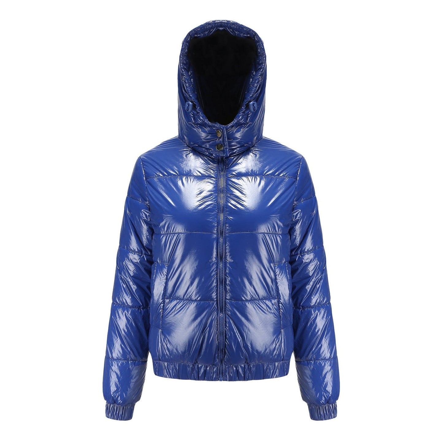 Street Wave Women's High Gloss Quilted Puffer Jacket With Removable Hood Sleek Warm Versatile Outerwear