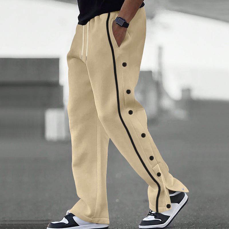 Street-wave Mens Snap Button Joggers Ultra Comfortable Loose Fit Breathable Athleisure Pants
