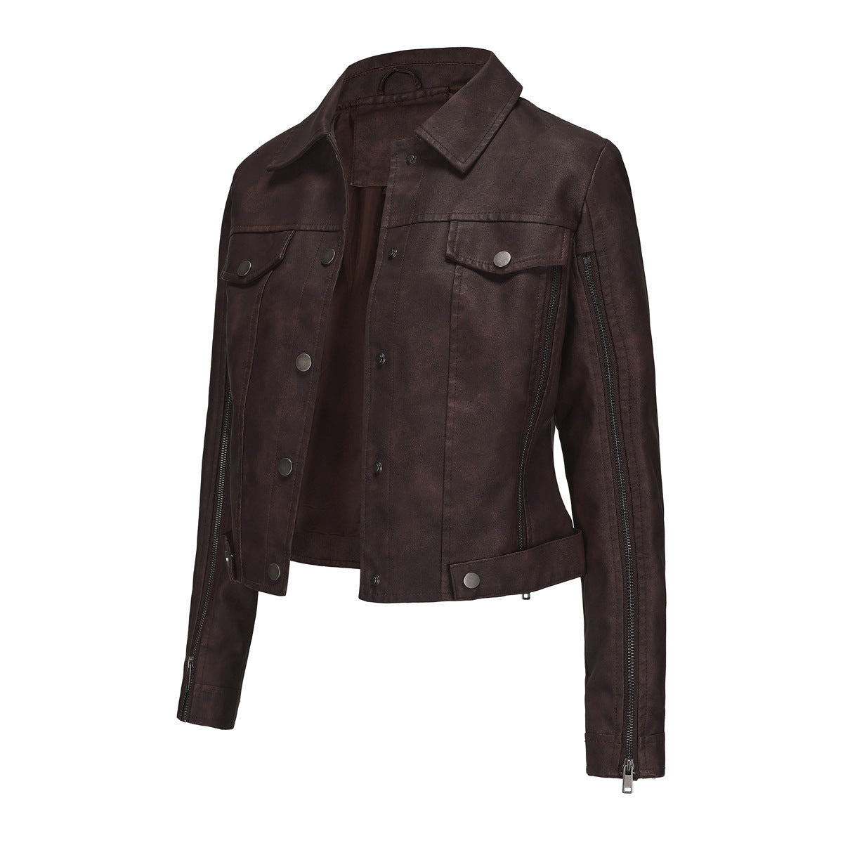Streetwave Womens Faux Leather Short Jacket With Zipper Details For Trendsetting Style