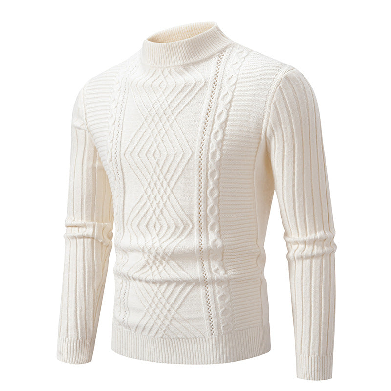 Street-wave Men's Cotton Cable Knit Turtleneck Sweater For Everyday Warmth And Comfort