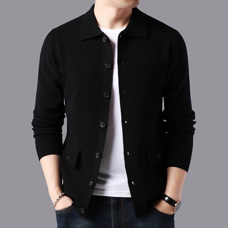 Street-wave Men's Structured Cardigan With Button Closure And Practical Pockets For Everyday Wear