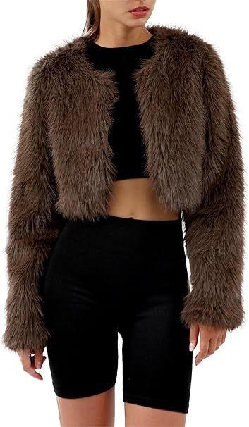 Street Wave Fluffy Cropped Open Front Jacket for Women Cozy Faux Fur Comfort Soft Warmth All Day