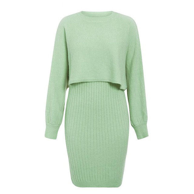 Street-Wave Women Knit Midi Dress With Cropped Sweater Top And Ribbed Texture For Everyday Chic