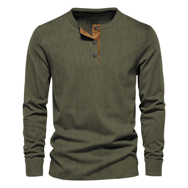 Street Wave Mens Ribbed Long Sleeve Shirt With Button Placket For Everyday Comfort