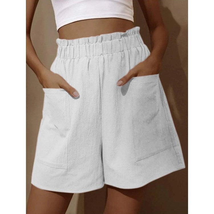 Street-Wave Heidi Mode Breathable High Waist Cotton Linen Shorts For Women With Pockets