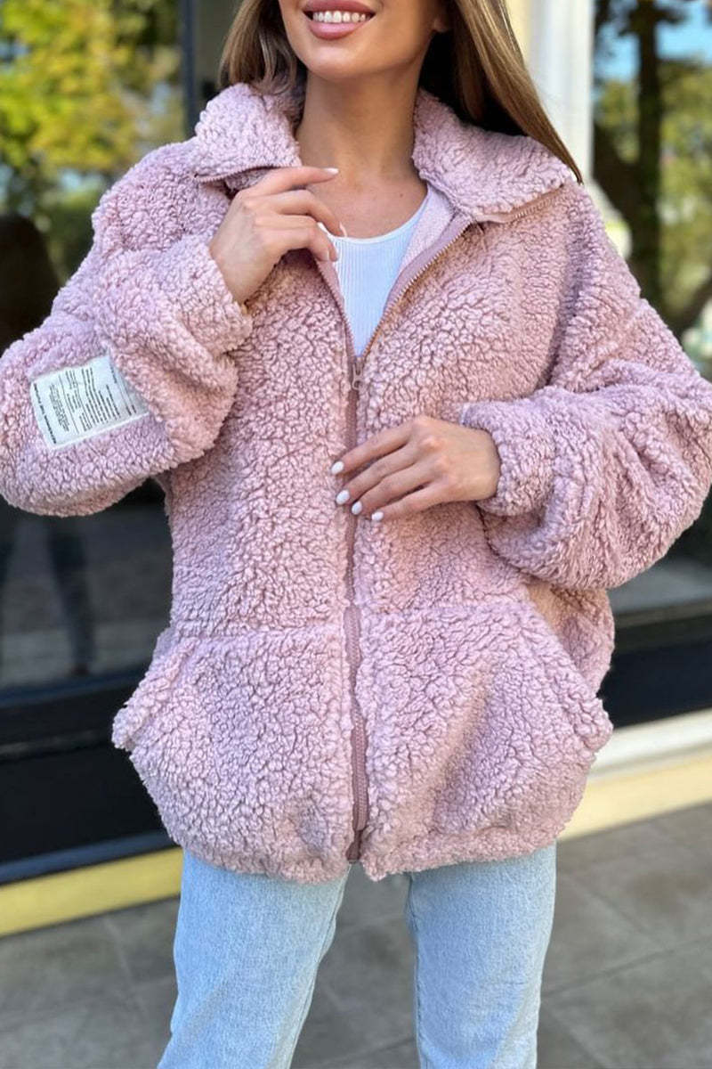 Street Wave Womens Cozy Fleece Jacket With Practical Pockets And High Collar For Cold Weather