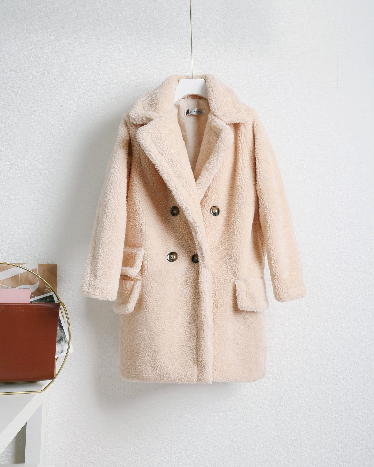 Street-wave Women's Cozy Double-Breasted Sherpa Coat In Sky Blue Plush For Winter Warmth And Style