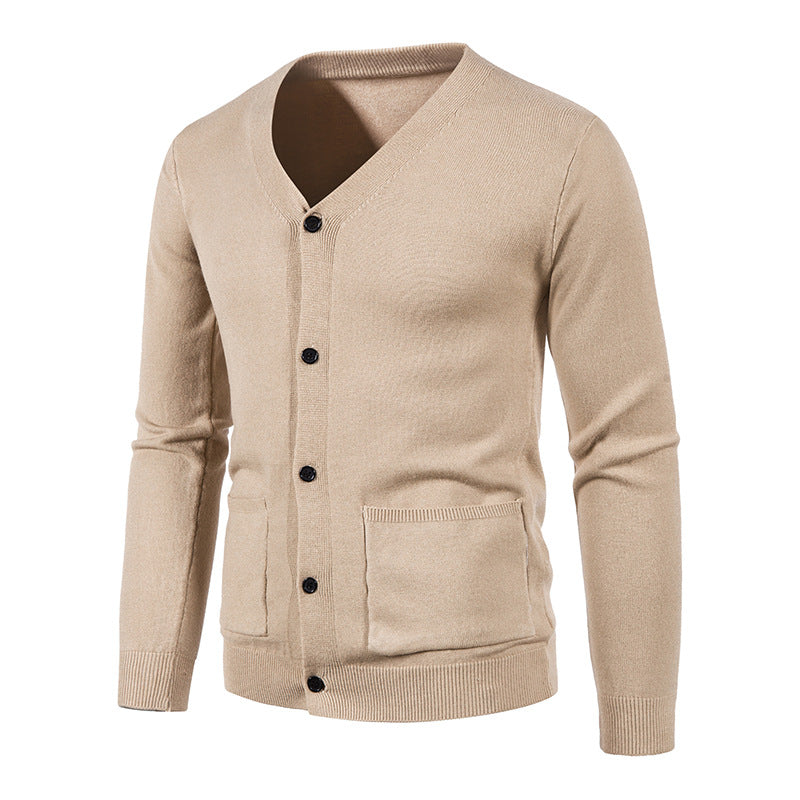 Street-wave Men's V-Neck Cardigan With Practical Pockets Soft Wool Cozy Fit For Everyday Wardrobe